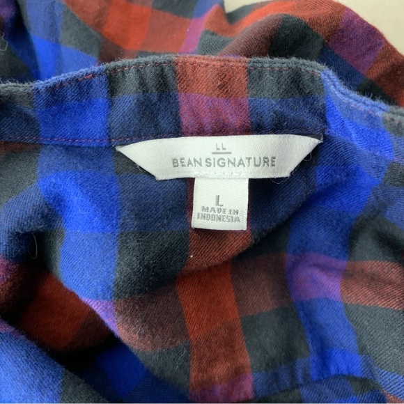LL Bean Signature Women Size Large Shirt Button Down Top Flannel Plaid Blue Red - Picture 7 of 8